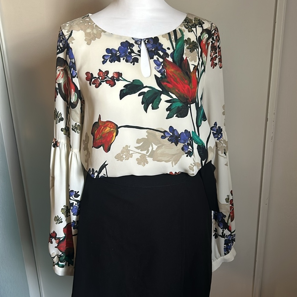 Express Women’s Floral Long Sleeve Bishop Balloon Sleeve Inspired Blouse
